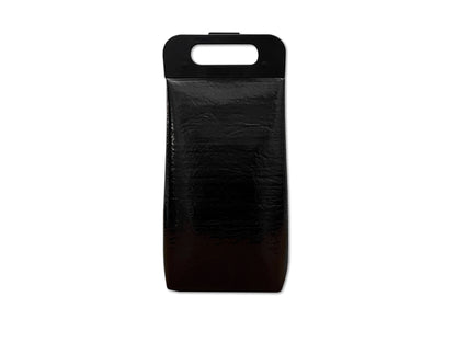 Snap top insulated beverage carrier in all black, front view
